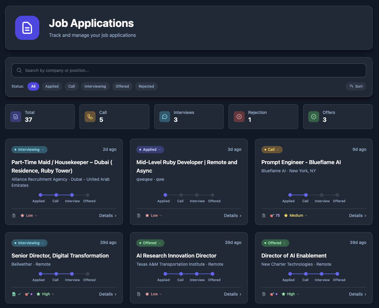 Job Tracking Dashboard